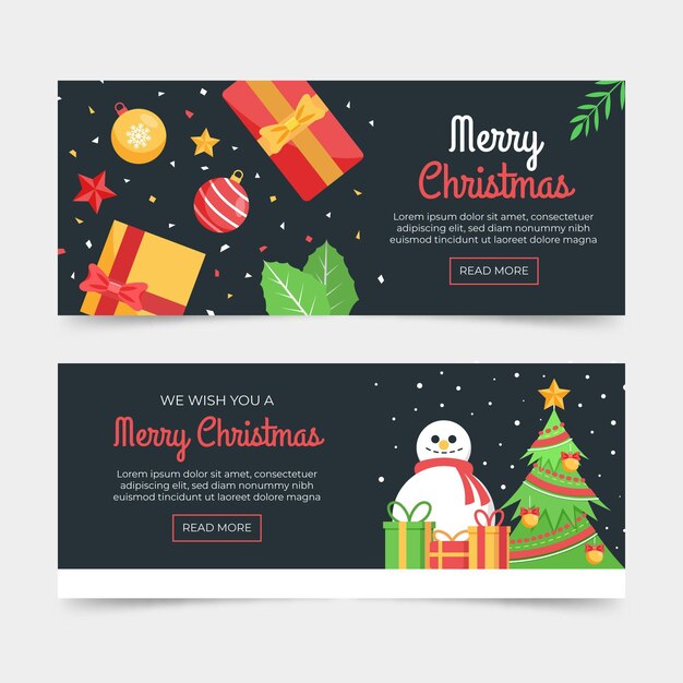 Plantilla de banners navideños de diseño plano