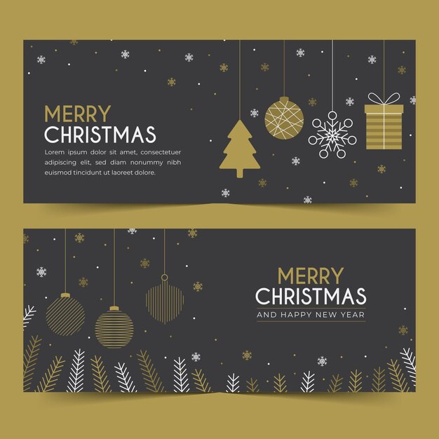 Plantilla de banners navideños de diseño plano