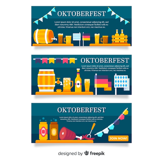 Vector gratuito plantilla de banners de oktoberfest de diseño plano