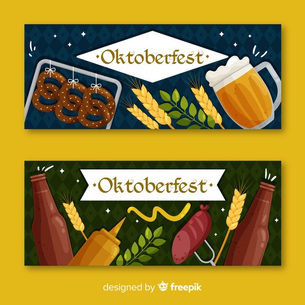 Plantilla de banners de oktoberfest de diseño plano