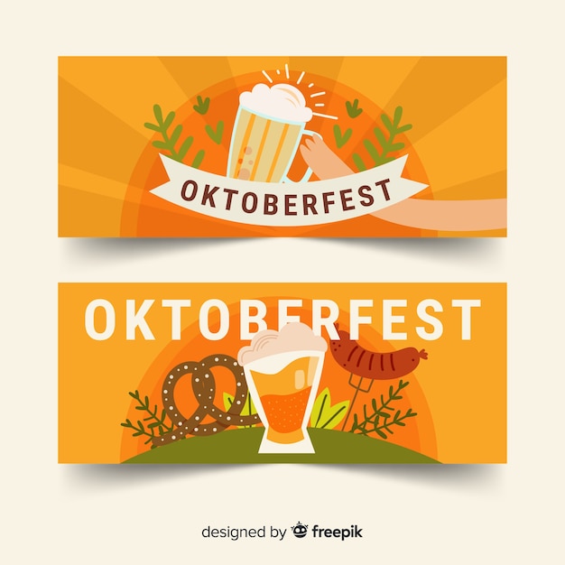 Plantilla de banners de oktoberfest de diseño plano