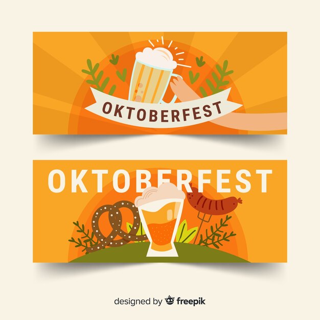 Plantilla de banners de oktoberfest de diseño plano