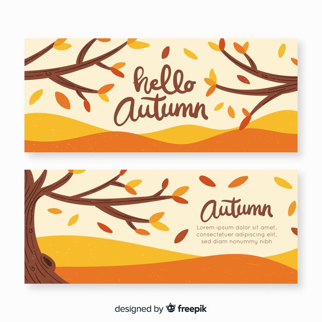 Plantilla de banners de otoño dibujado a mano