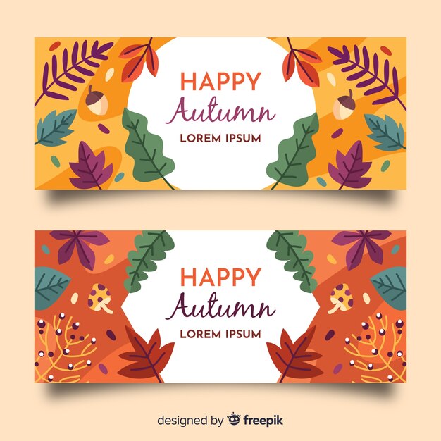 Plantilla de banners de otoño en diseño plano