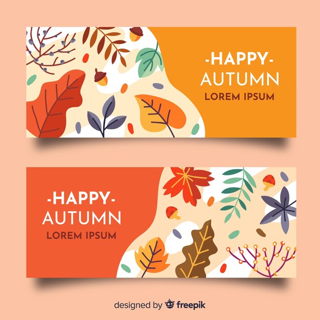 Plantilla de banners de otoño en diseño plano