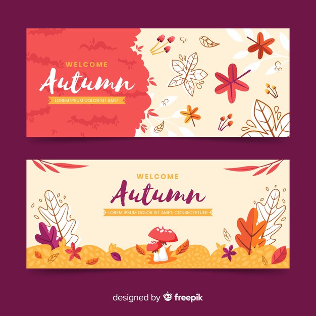 Plantilla de banners de otoño en diseño plano