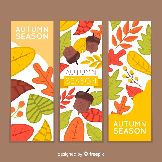 Plantilla de banners de otoño con hojas en diseño plano