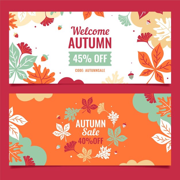 Plantilla de banners de otoño de venta de diseño plano