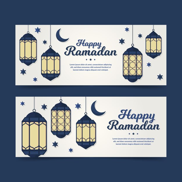 Plantilla de banners de ramadan de diseño plano