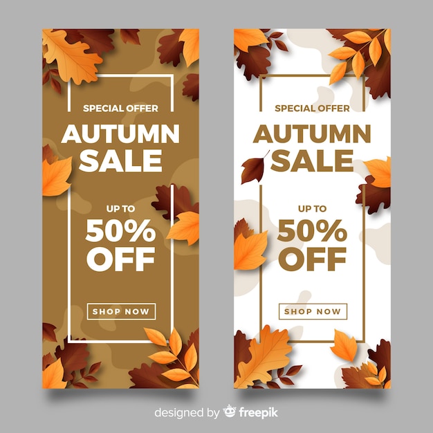 Plantilla de banners realistas de rebajas de otoño