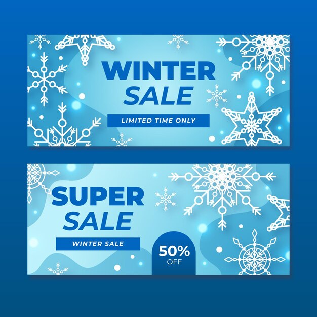 Plantilla de banners de rebajas de invierno de diseño plano