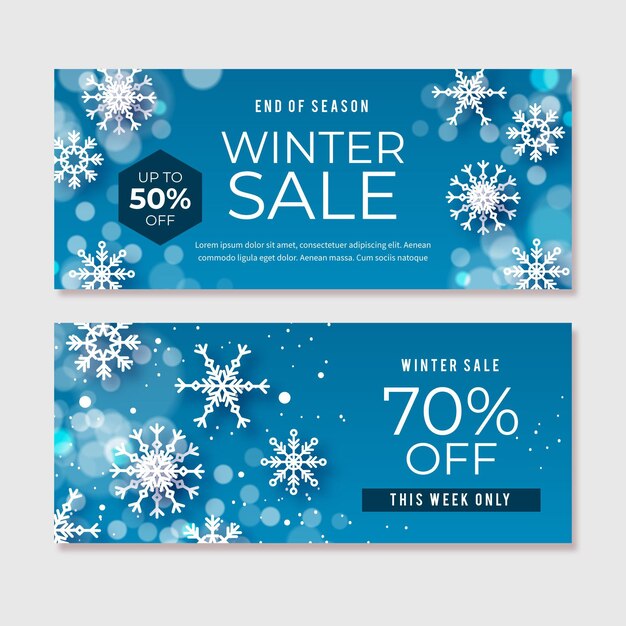 Plantilla de banners de rebajas de invierno de diseño plano