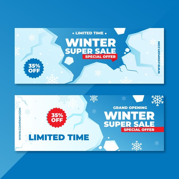 Plantilla de banners de rebajas de invierno de diseño plano