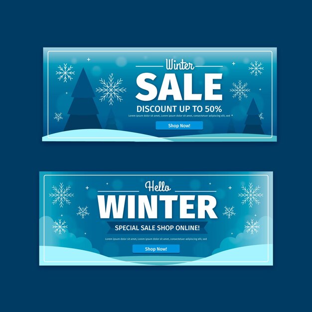 Plantilla de banners de rebajas de invierno de diseño plano