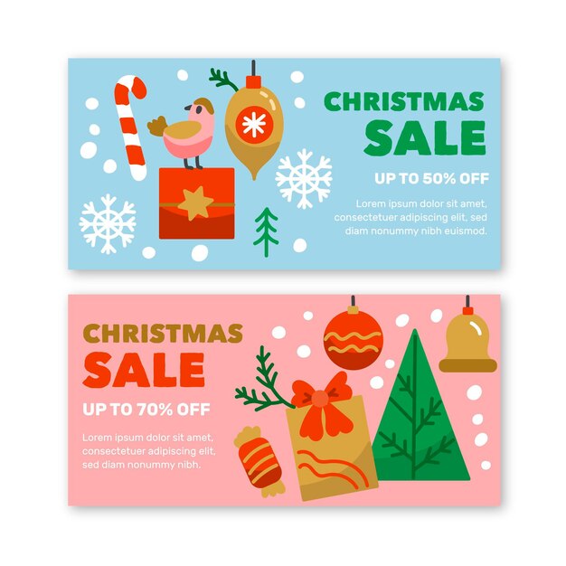 Plantilla de banners de rebajas de navidad dibujados a mano