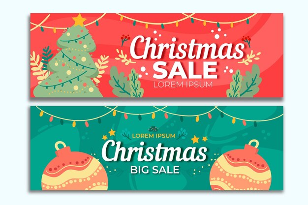 Plantilla de banners de rebajas de navidad dibujados a mano