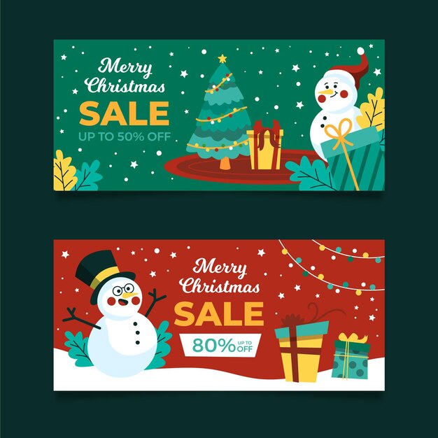 Plantilla de banners de rebajas de navidad dibujados a mano
