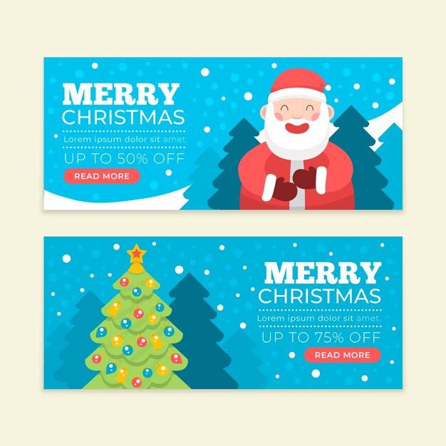 Plantilla de banners de rebajas de navidad de diseño plano