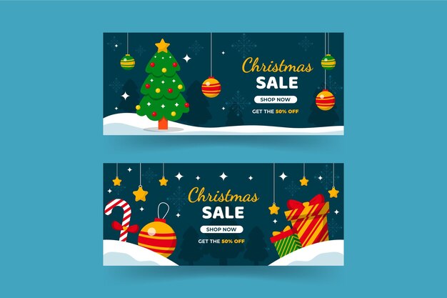 Plantilla de banners de rebajas de navidad de diseño plano