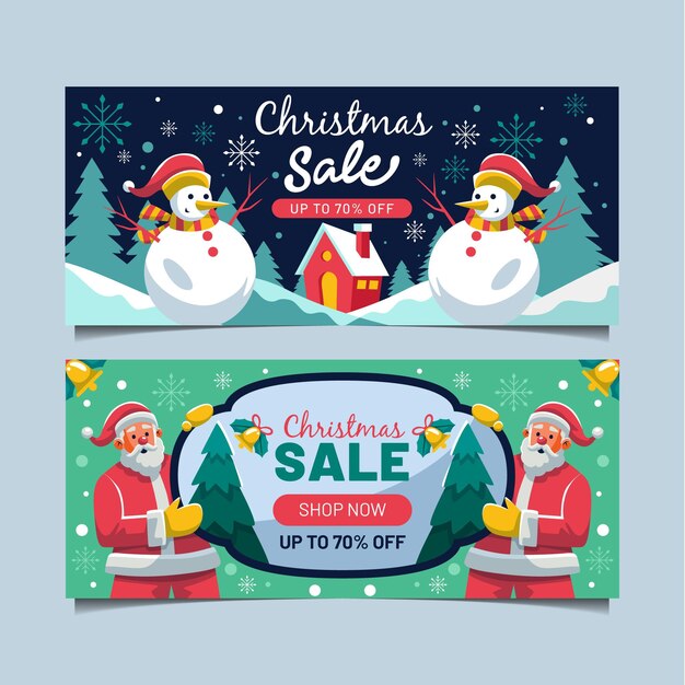Plantilla de banners de rebajas de navidad de diseño plano
