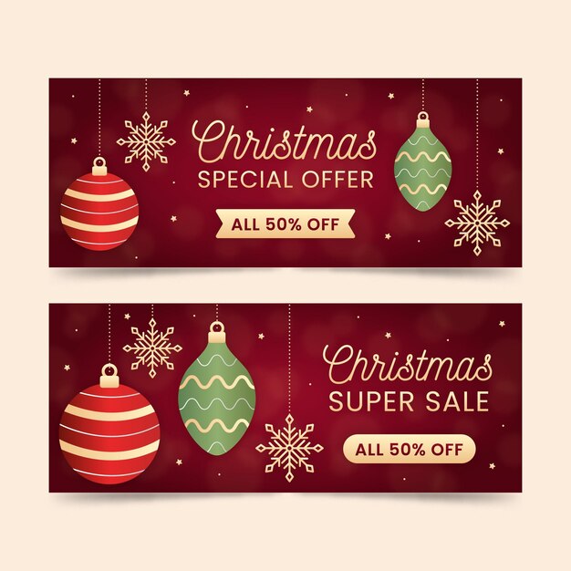Plantilla de banners de rebajas de navidad de diseño plano