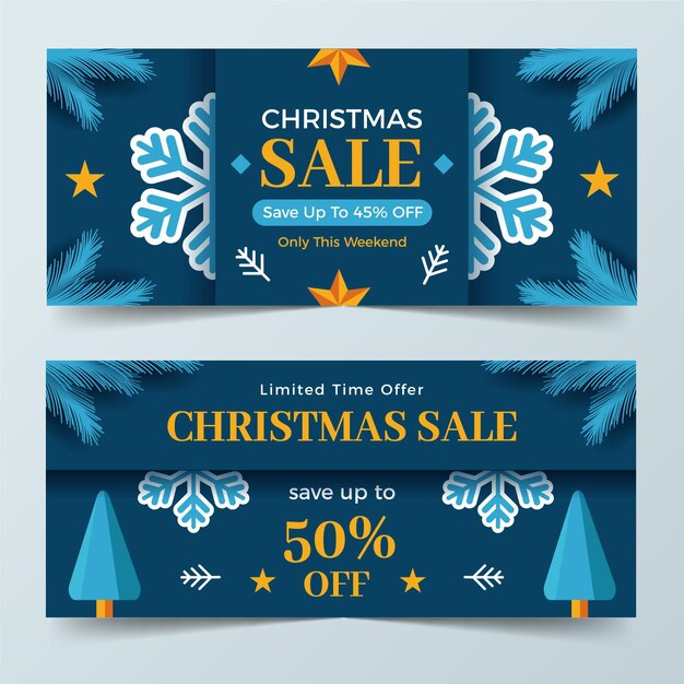 Plantilla de banners de rebajas de navidad de diseño plano