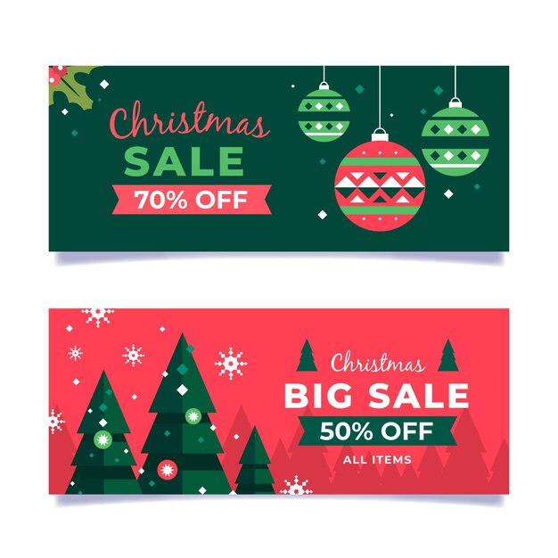 Plantilla de banners de rebajas de navidad de diseño plano