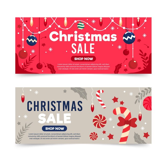 Plantilla de banners de rebajas de navidad de diseño plano