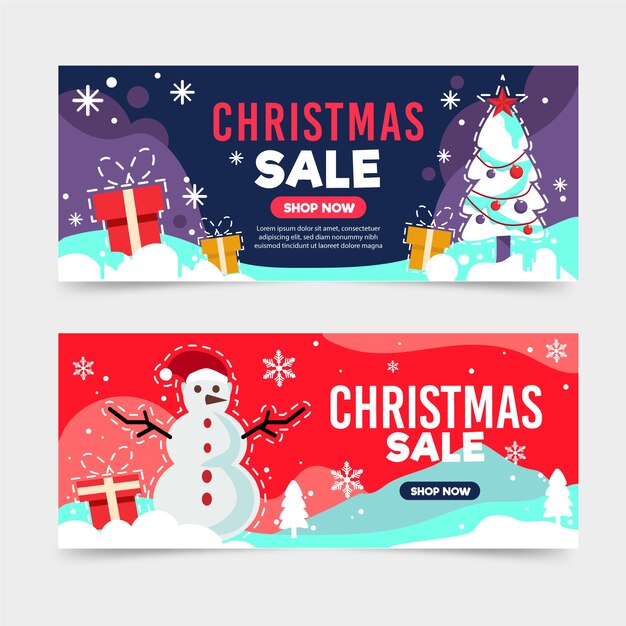 Plantilla de banners de rebajas de navidad de diseño plano