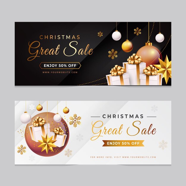 Plantilla de banners de rebajas de navidad dorada
