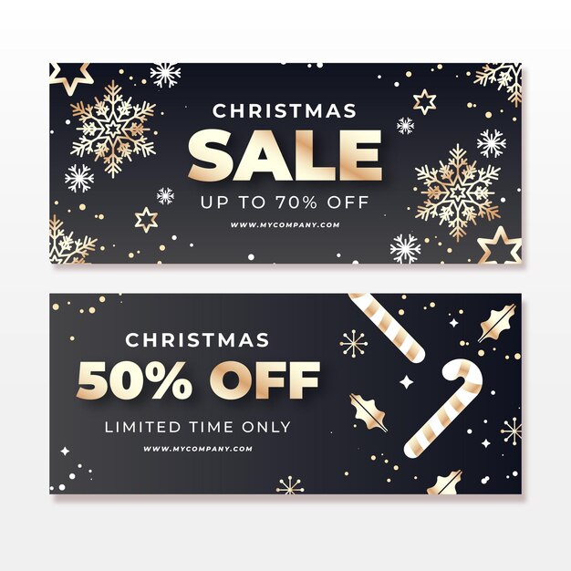 Plantilla de banners de rebajas de navidad dorada