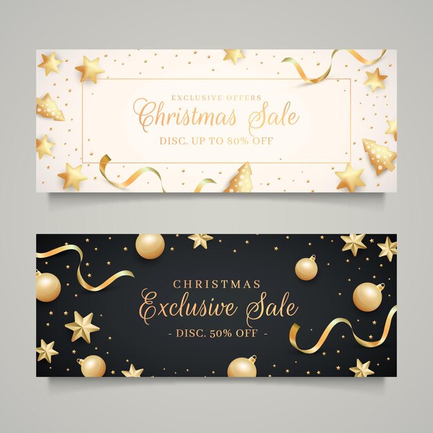 Plantilla de banners de rebajas de navidad dorada