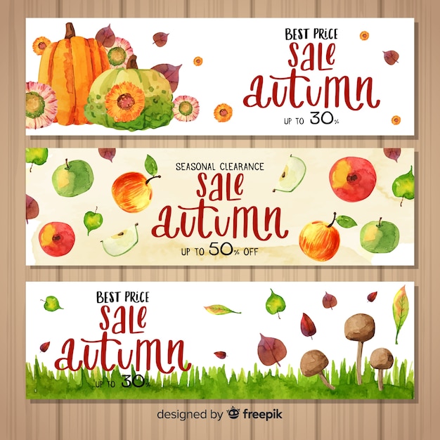 Plantilla de banners de rebajas de otoño en acuarela