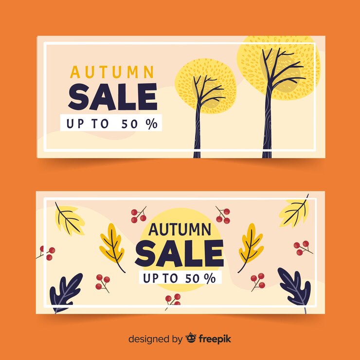 Vector gratuito plantilla de banners de rebajas de otoño dibujado a mano