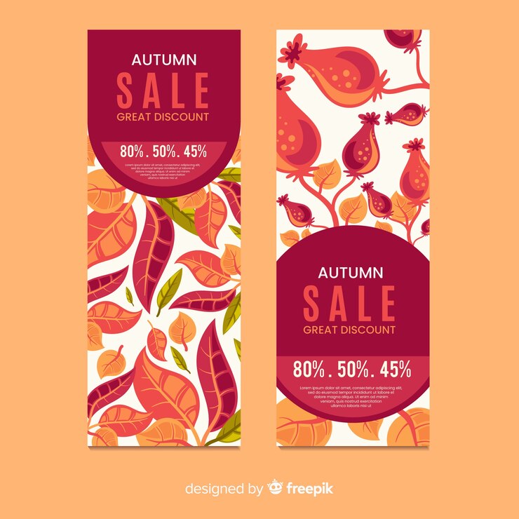 Vector gratuito plantilla de banners de rebajas de otoño en diseño plano