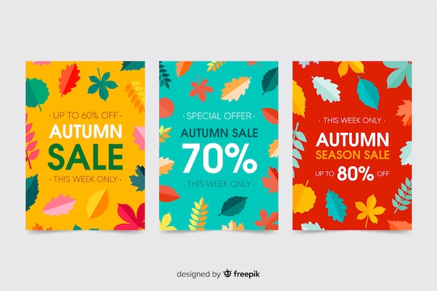 Vector gratuito plantilla de banners de rebajas de otoño en diseño plano