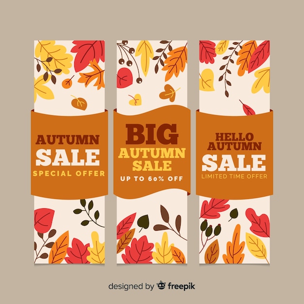 Plantilla de banners de rebajas de otoño en diseño plano