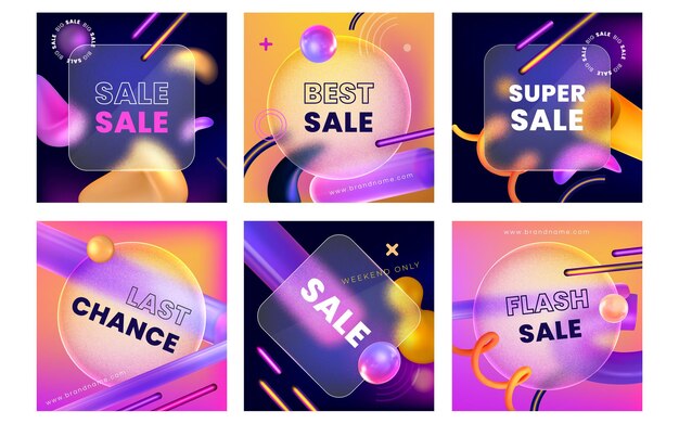Plantilla de banners de redes sociales de venta en estilo morfismo de vidrio