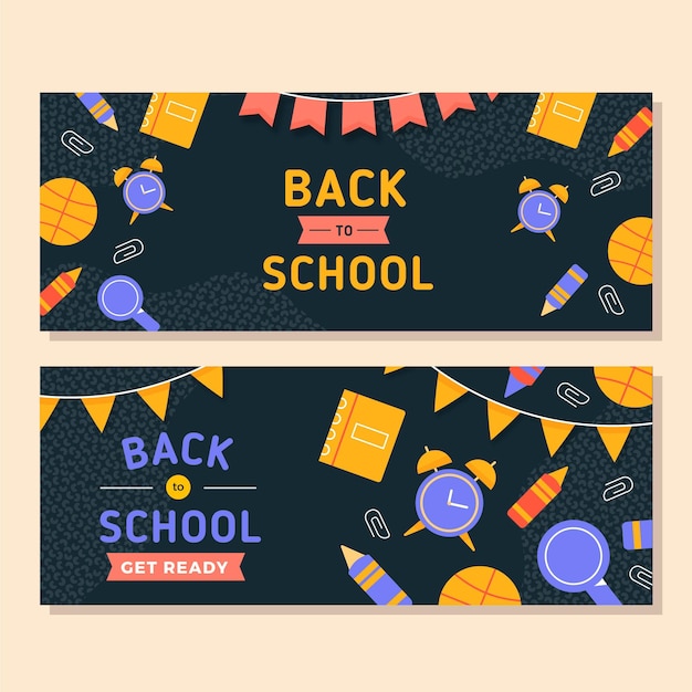 Plantilla de banners de regreso a la escuela de diseño plano