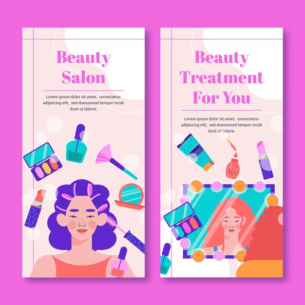 Plantilla de banners de salón de belleza de diseño plano