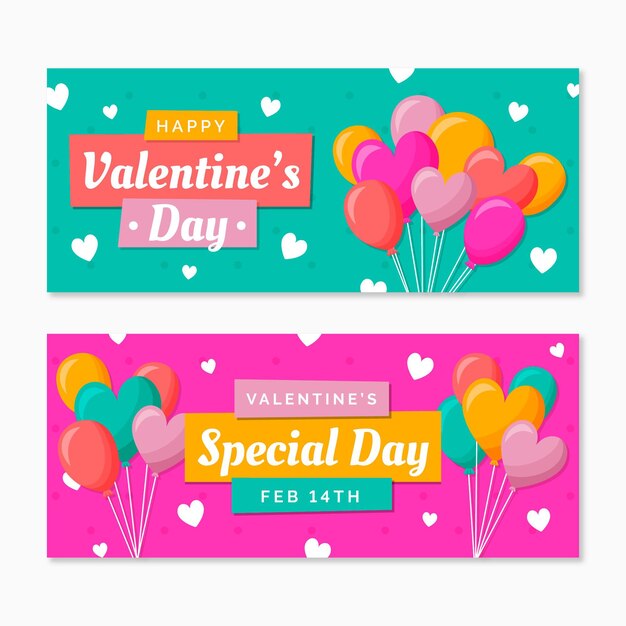 Plantilla de banners de san valentín en diseño plano