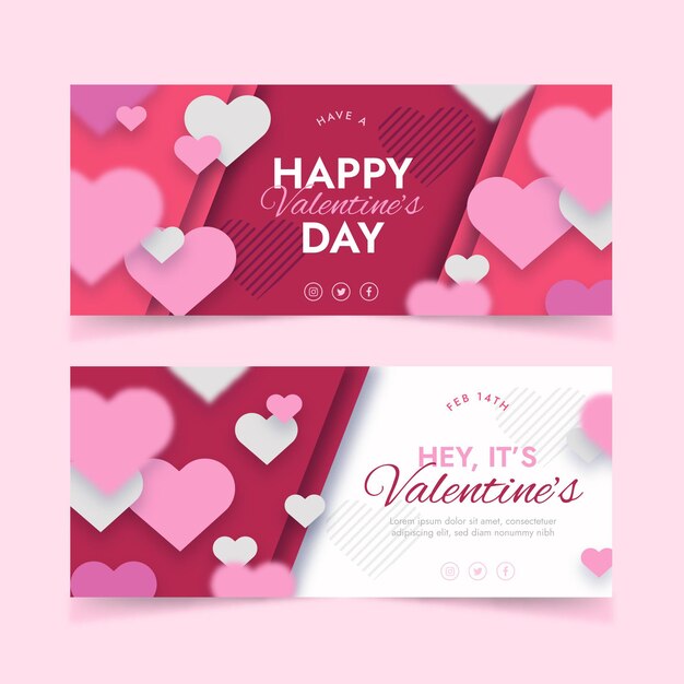 Vector gratuito plantilla de banners de san valentín en diseño plano