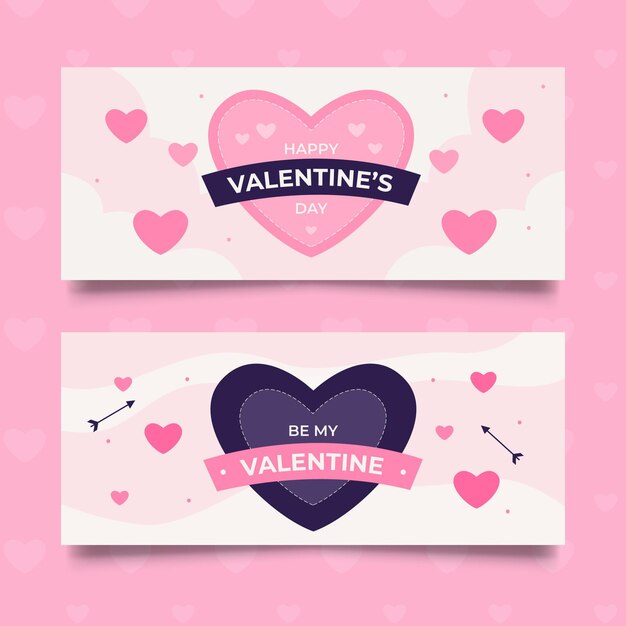 Vector gratuito plantilla de banners de san valentín en diseño plano