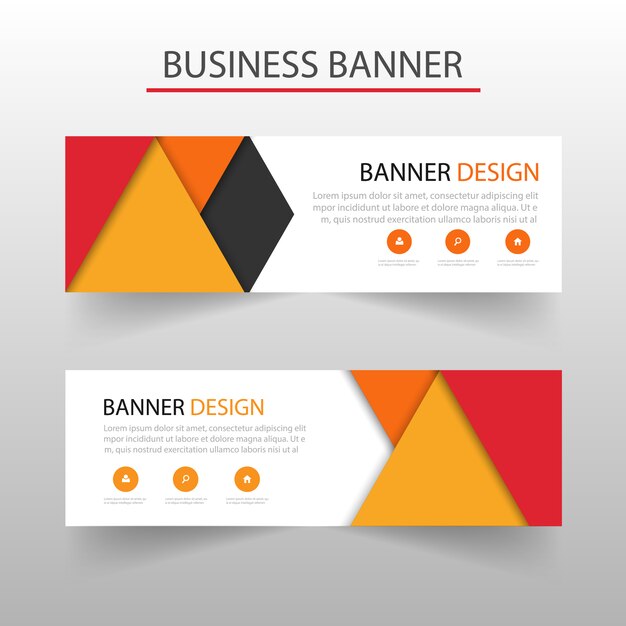 Plantilla de banners con triángulos naranjas, estilo geométrico