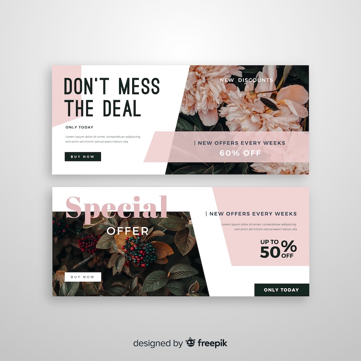 Vector gratuito plantilla de banners de venta abstracta con foto