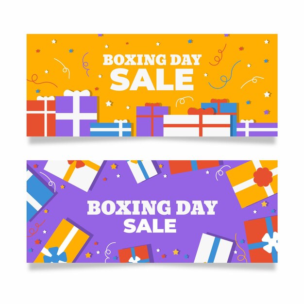 Plantilla de banners de venta de boxing day en diseño plano