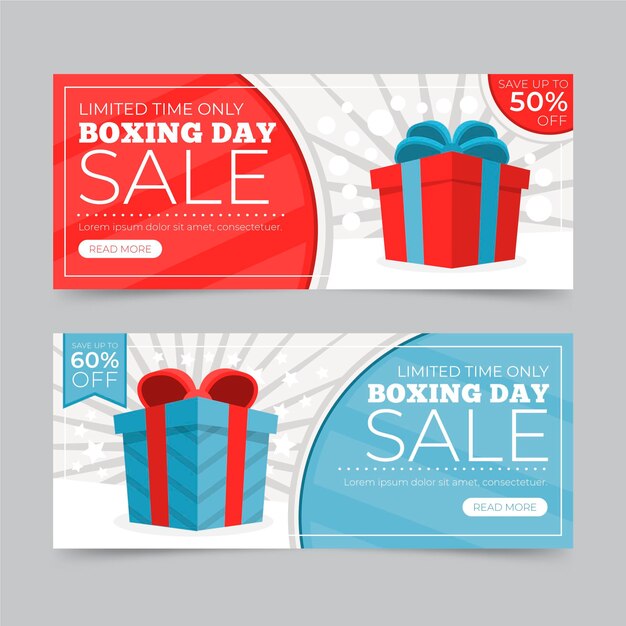 Plantilla de banners de venta de boxing day en diseño plano