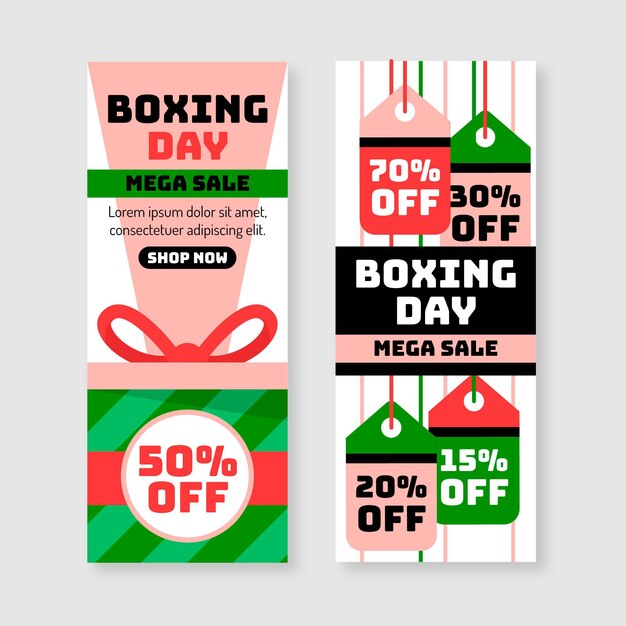 Plantilla de banners de venta de boxing day en diseño plano