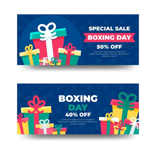 Plantilla de banners de venta de boxing day en diseño plano