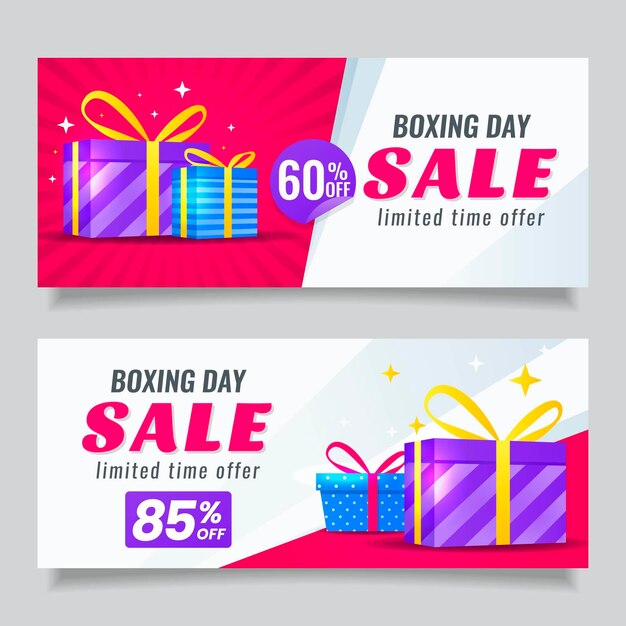 Plantilla de banners de venta de boxing day en diseño plano